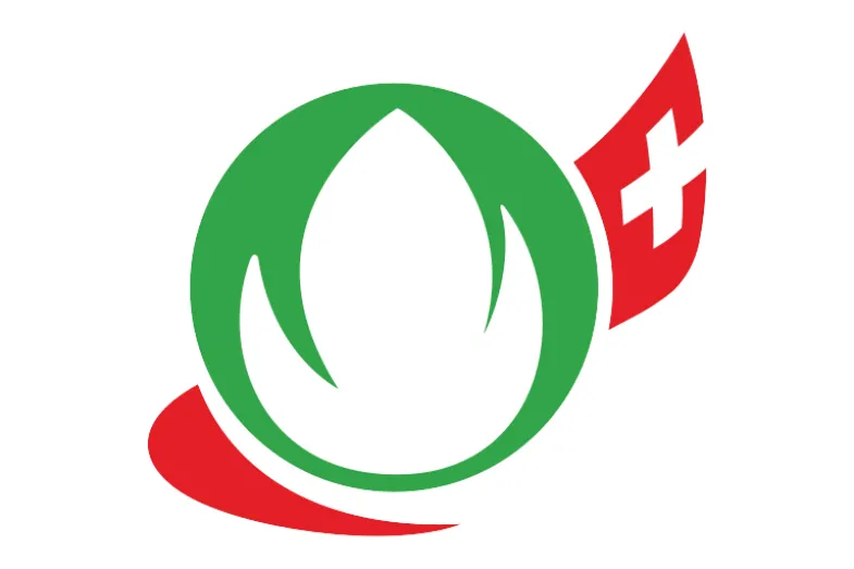 Logo LabelBioSuisse - rond vert avec un bourgeon blan au centre et une bande rouge avec la croix suisse à l'arrière