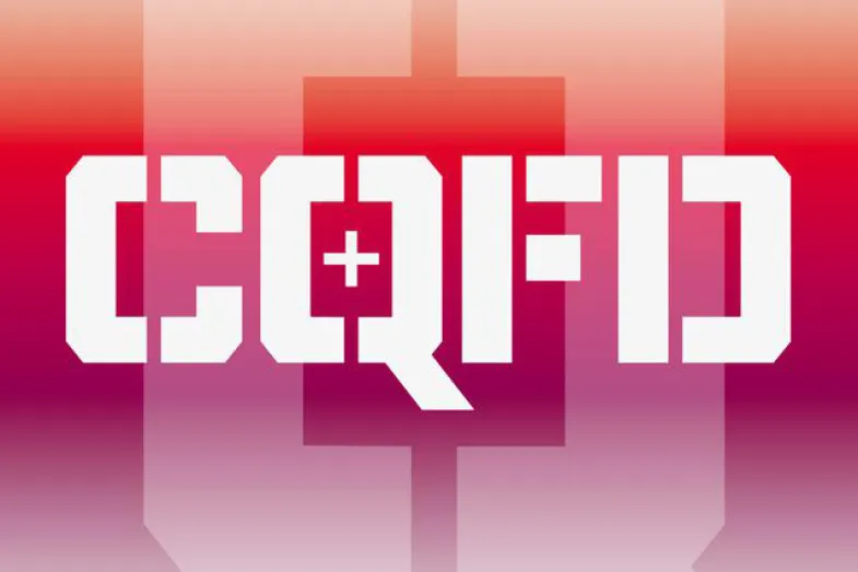 Logo de l'émission CQFD - RTS la 1ère - acronyme blanc sur fond rouge
